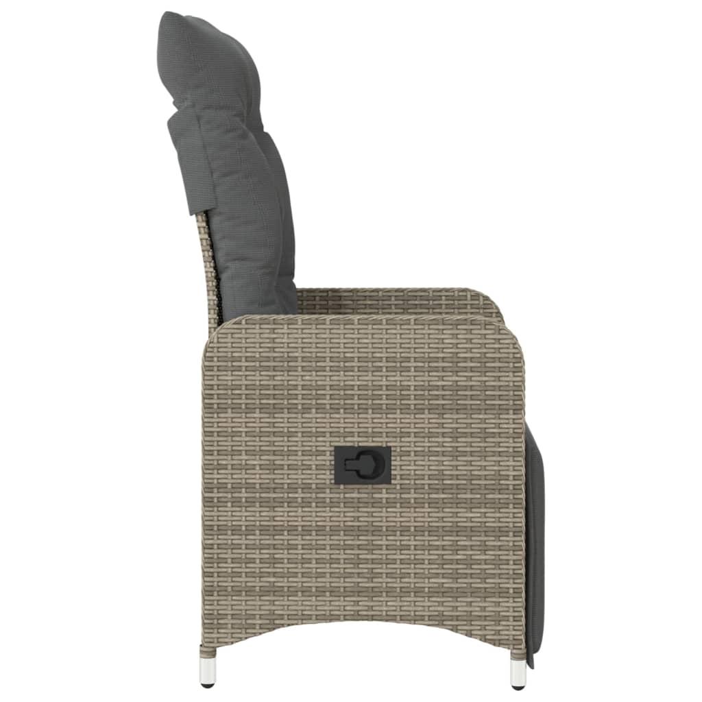 Reclining Garden Chair with Cushions Grey Poly Rattan