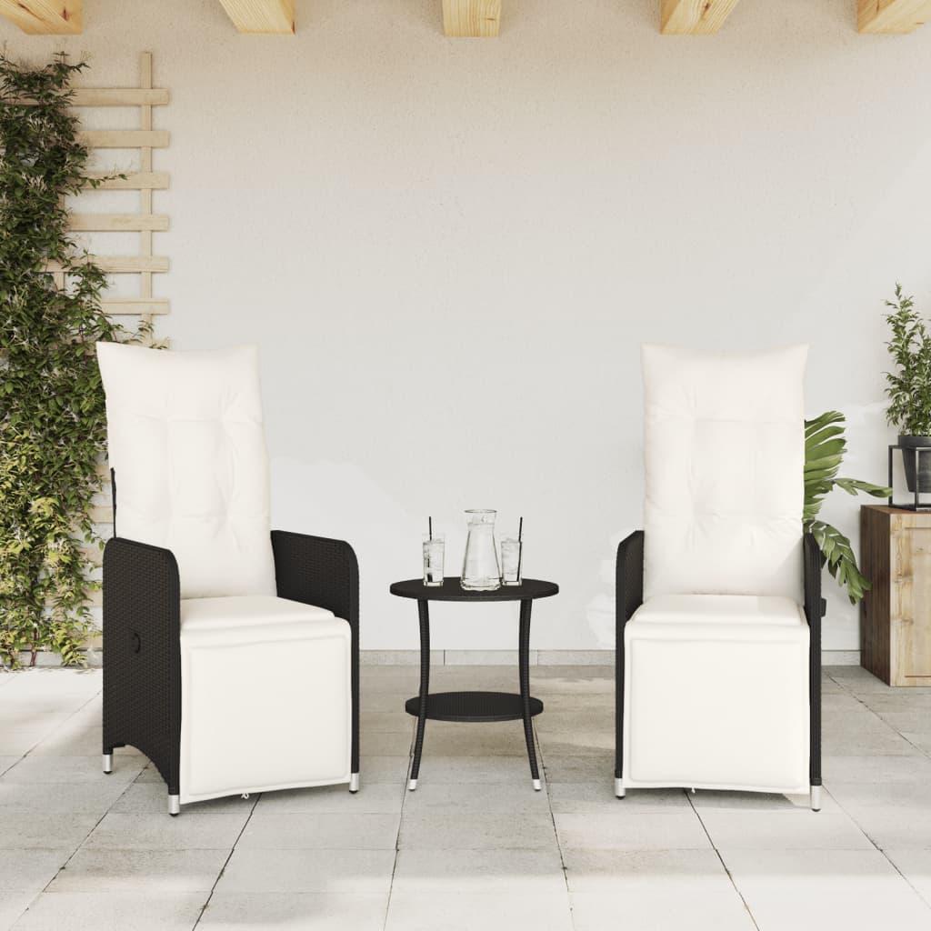 Reclining Garden Chairs 2 pcs with Cushions Black Poly Rattan