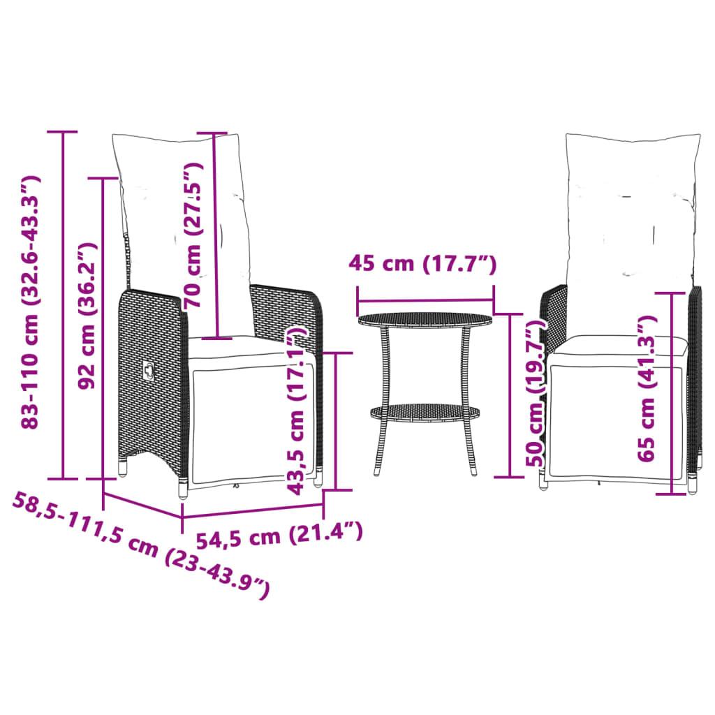 Reclining Garden Chairs 2 pcs with Table Black Poly Rattan