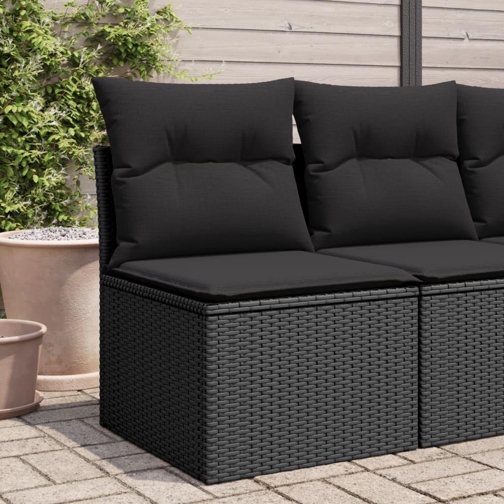 Garden Sofa Armless with Cushions Black Poly Rattan