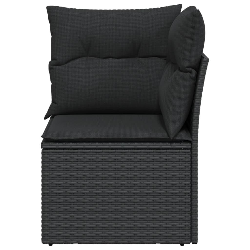 Garden Sofa Corner with Cushions Black Poly Rattan