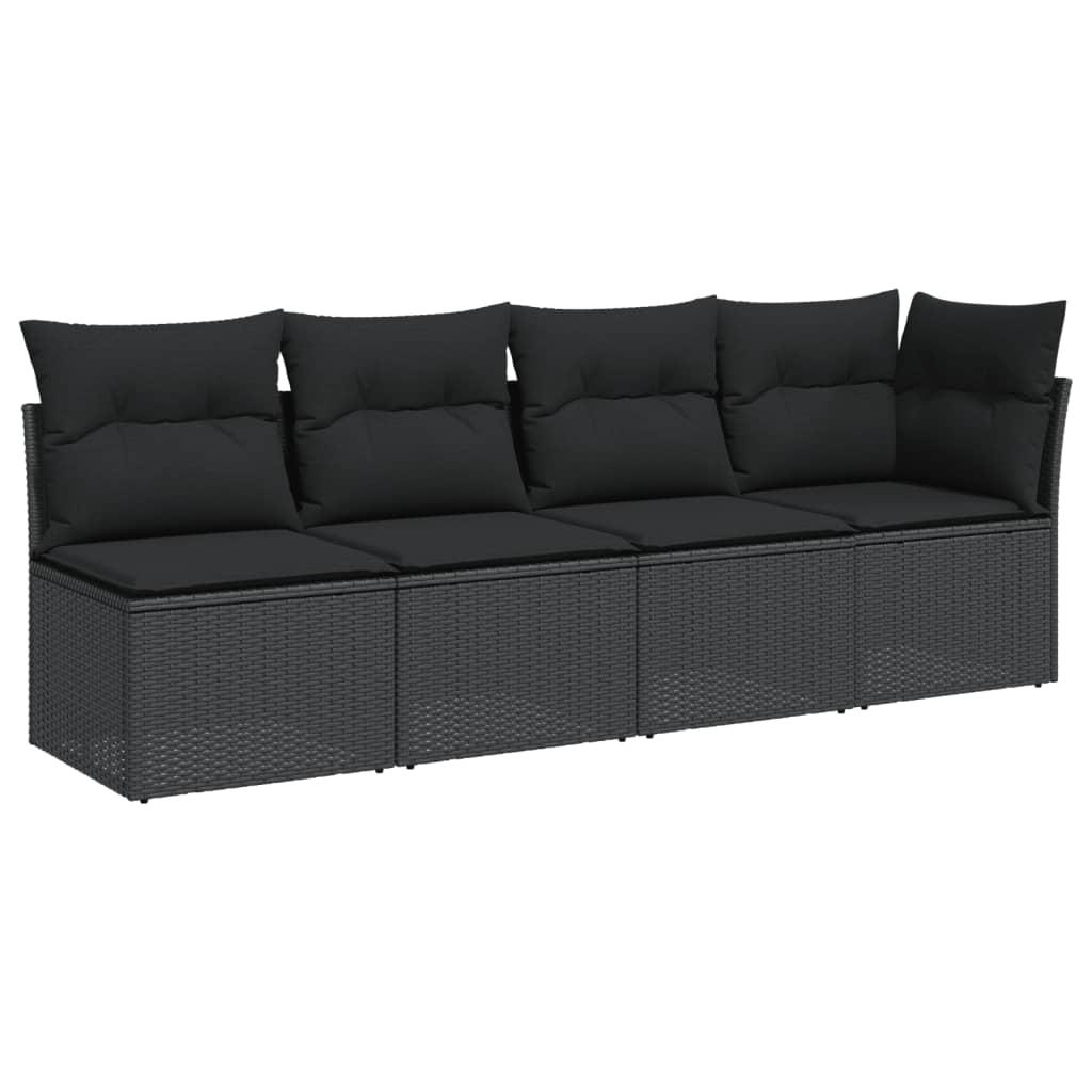 Garden Sofa with Cushions 4-Seater Black Poly Rattan