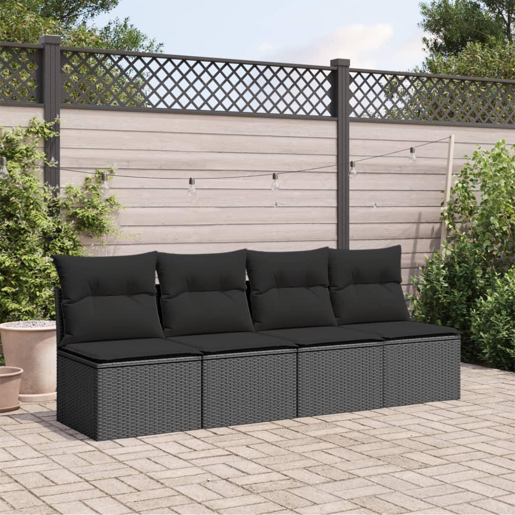 Garden Sofa with Cushions 4-Seater Black Poly Rattan