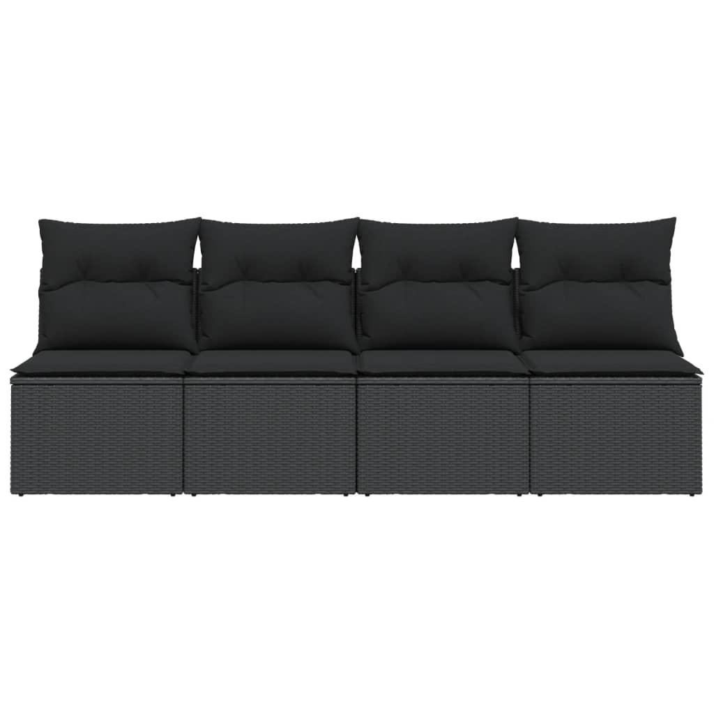 Garden Sofa with Cushions 4-Seater Black Poly Rattan