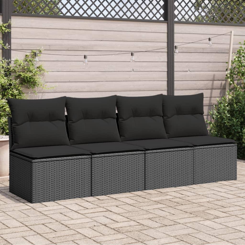 Garden Sofa with Cushions 4-Seater Black Poly Rattan