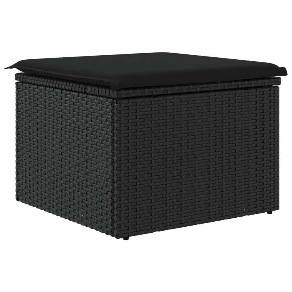 Garden Stool with Cushion Black 55x55x37 cm Poly Rattan