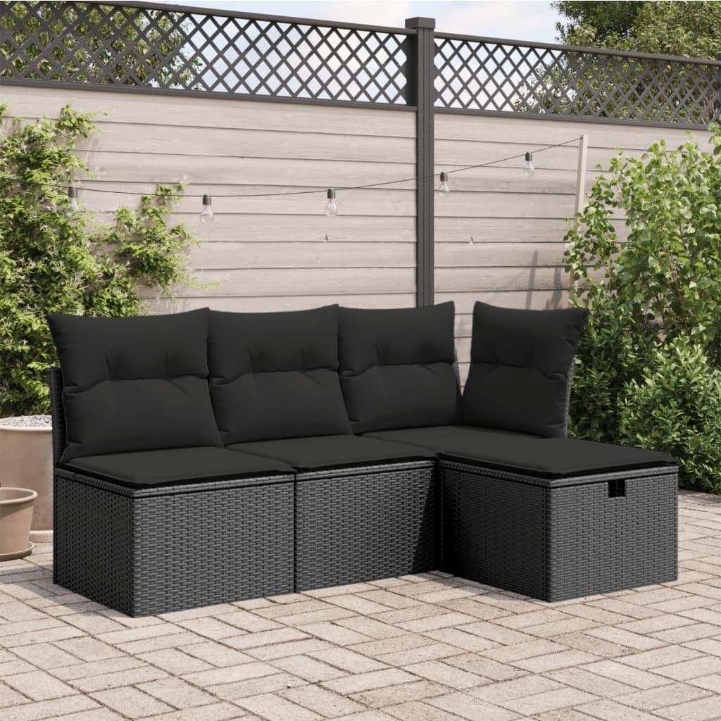 Garden Stool with Cushion Black 55x55x37 cm Poly Rattan