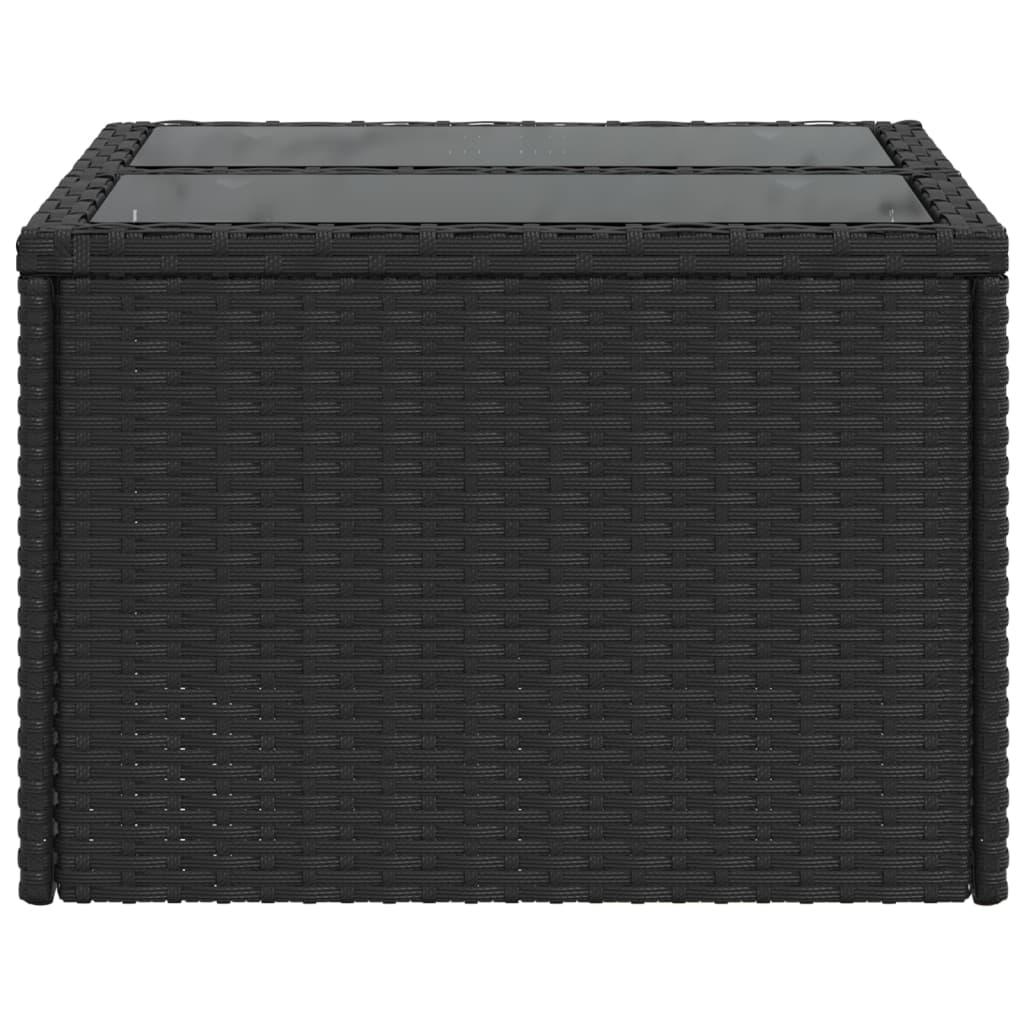 Garden Table with Glass Top Black 55x55x37 cm Poly Rattan