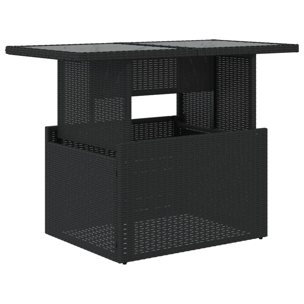 Garden Table with Glass Top Black 100x55x73 cm Poly Rattan