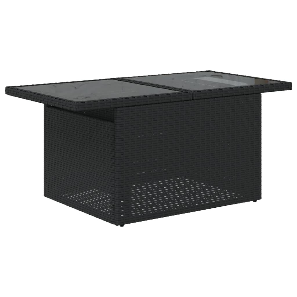 Garden Table with Glass Top Black 100x55x73 cm Poly Rattan