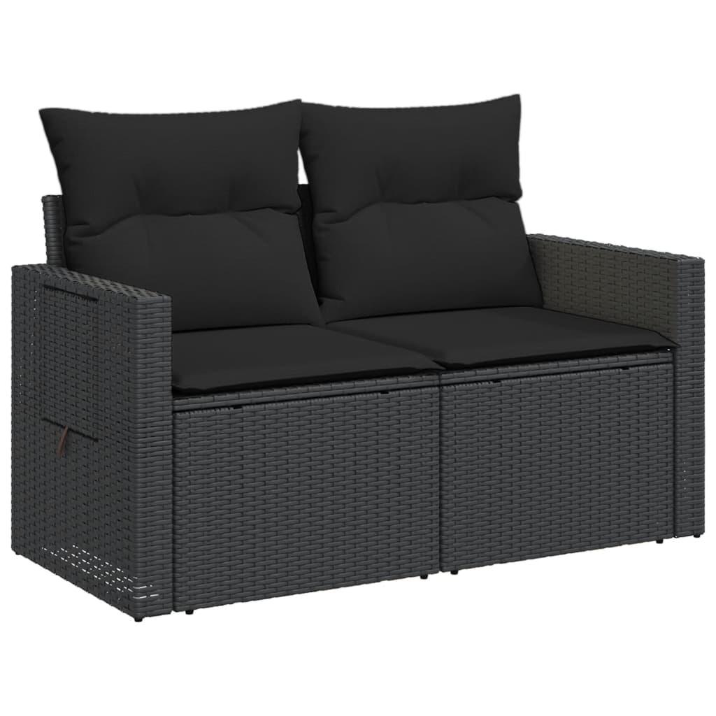 Garden Sofa with Cushions 2-Seater Black Poly Rattan