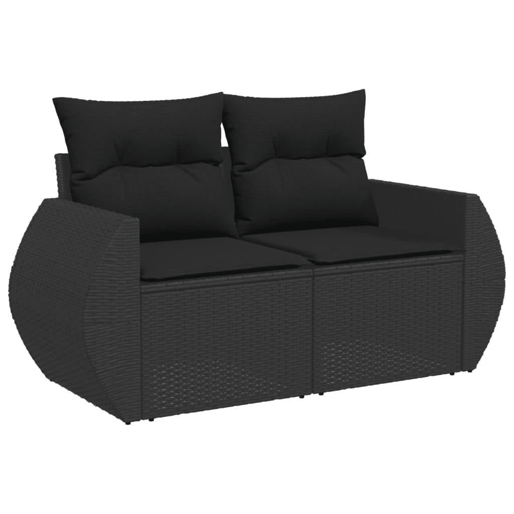 Garden Sofa with Cushions 2-Seater Black Poly Rattan