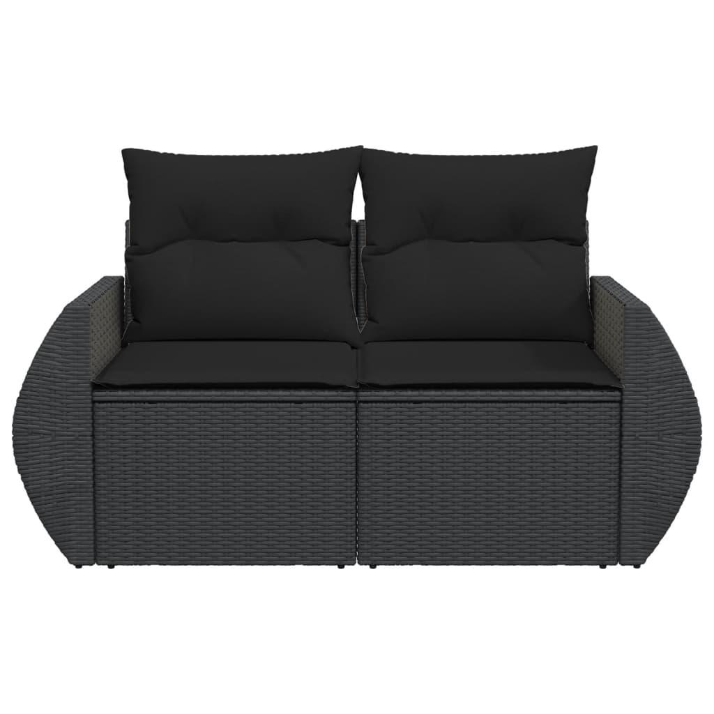 Garden Sofa with Cushions 2-Seater Black Poly Rattan