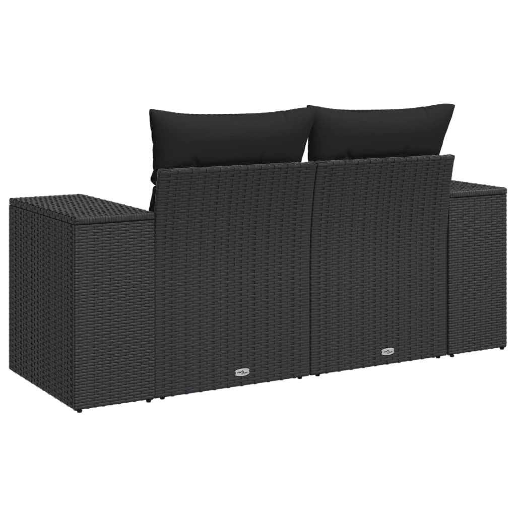 Garden Sofa with Cushions 2-Seater Black Poly Rattan