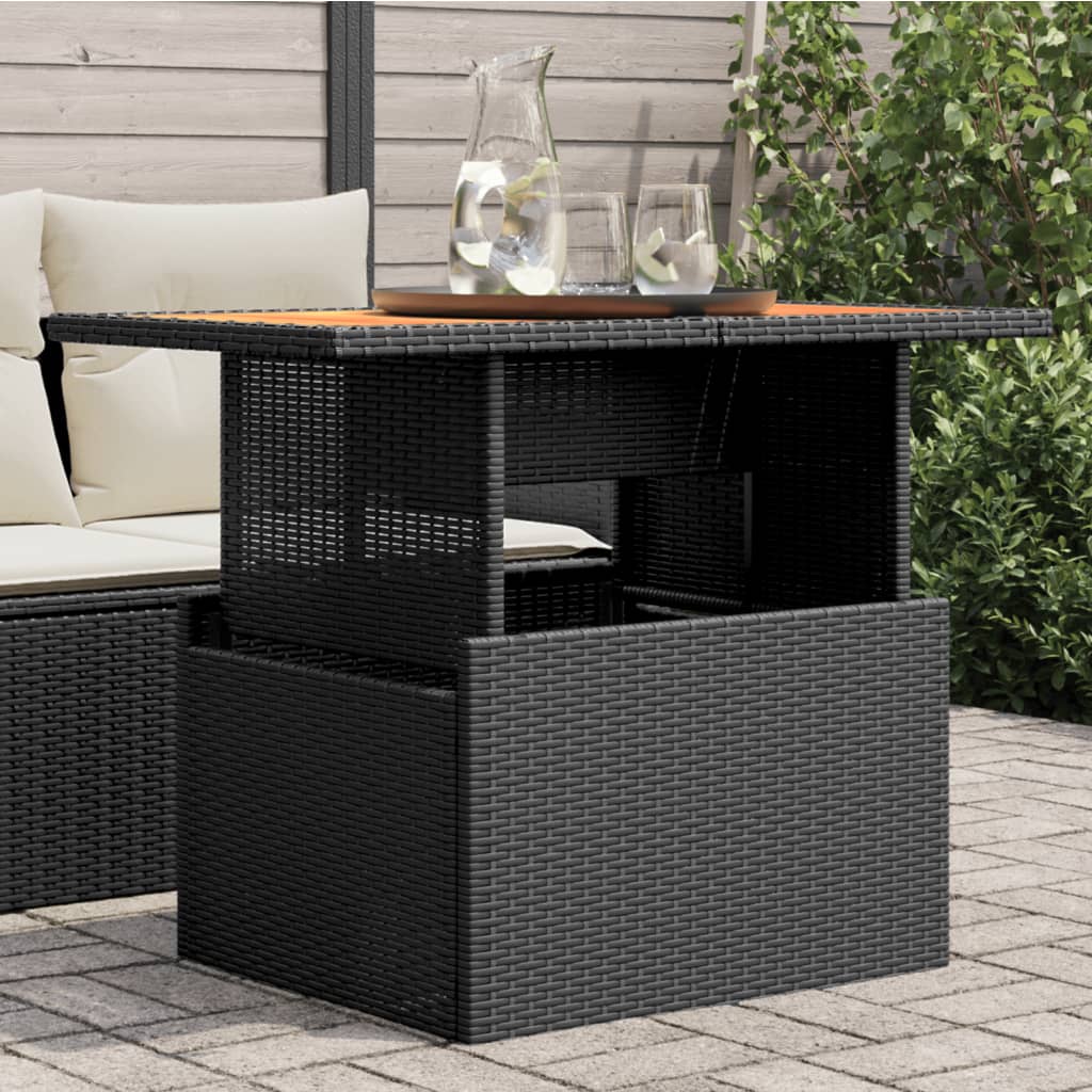 Garden Table Black 100x55x73 cm Poly Rattan and Acacia Wood