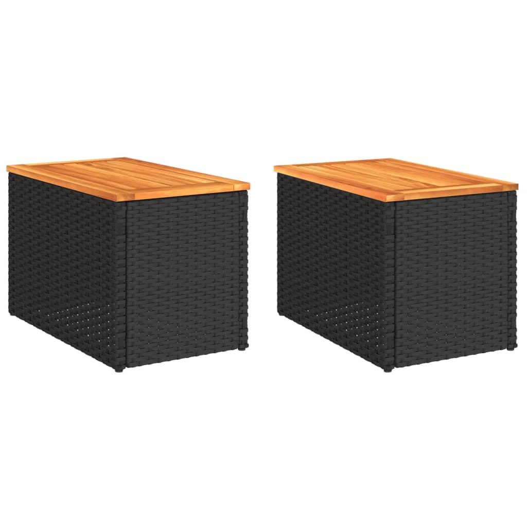 Garden Side Tables 2 pcs Black 55x34x37cm Poly Rattan Solid Wood