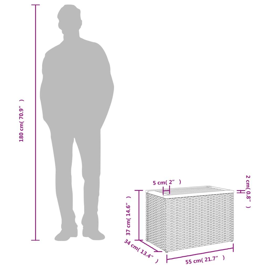 Garden Side Tables 2 pcs Black 55x34x37cm Poly Rattan Solid Wood