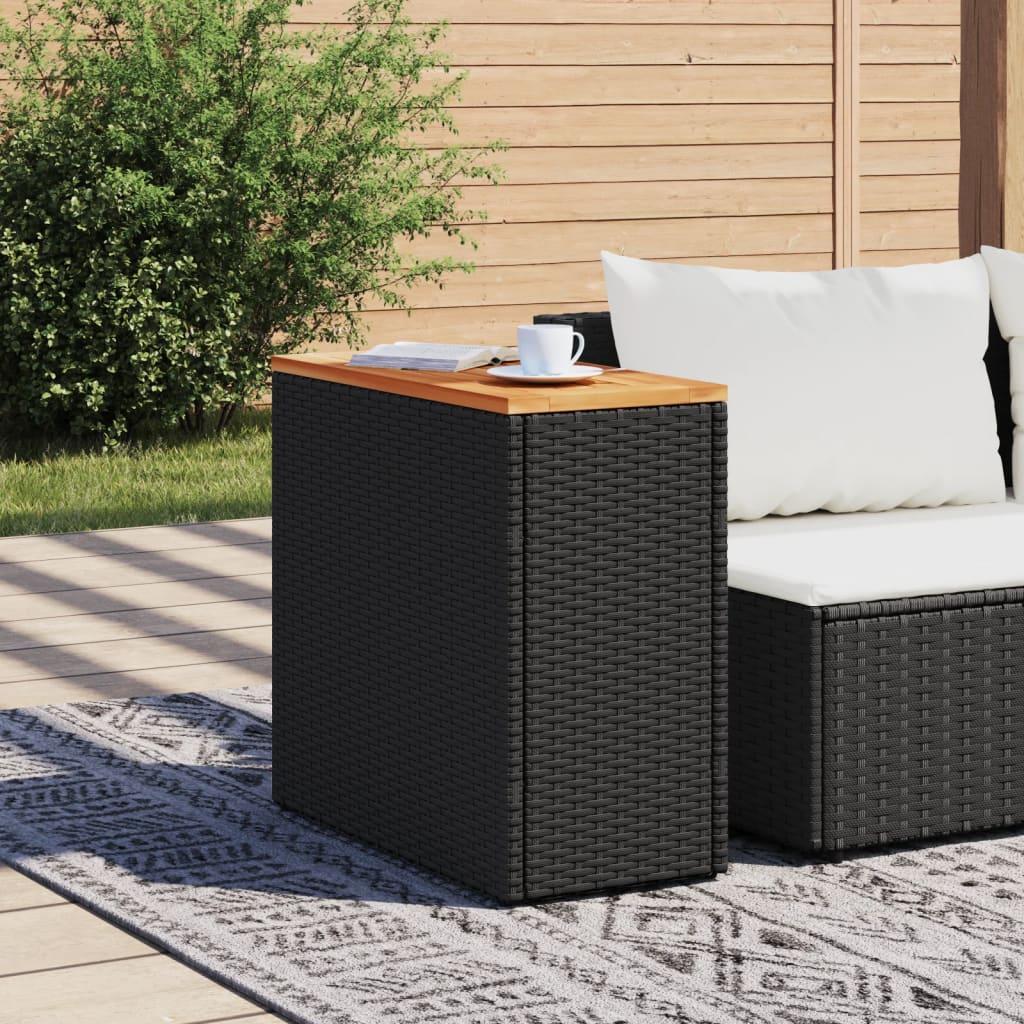 Garden Side Table with Wooden Top Black 58x27.5x55 cm Poly Rattan