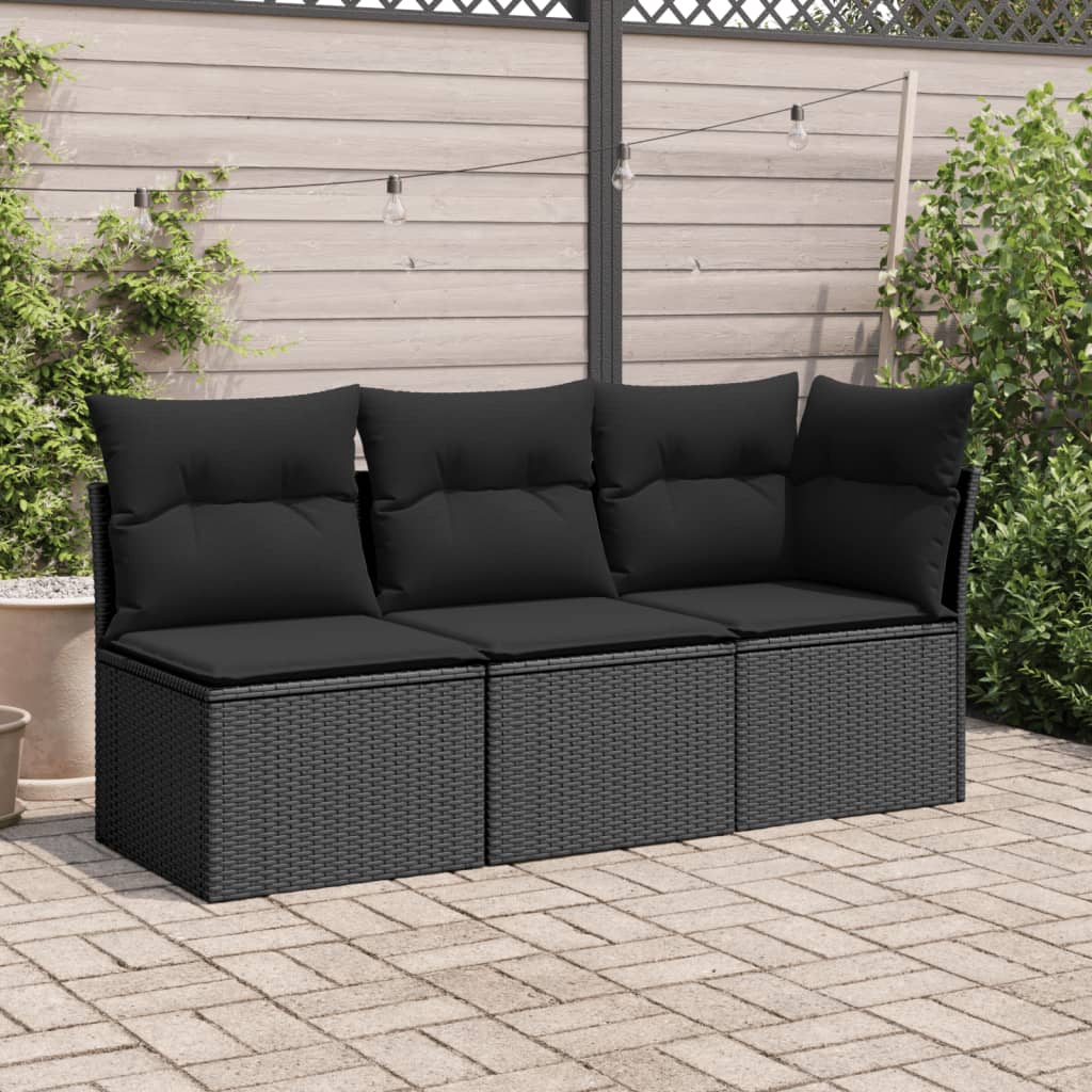 Garden Sofa Corner with Cushions Black Poly Rattan