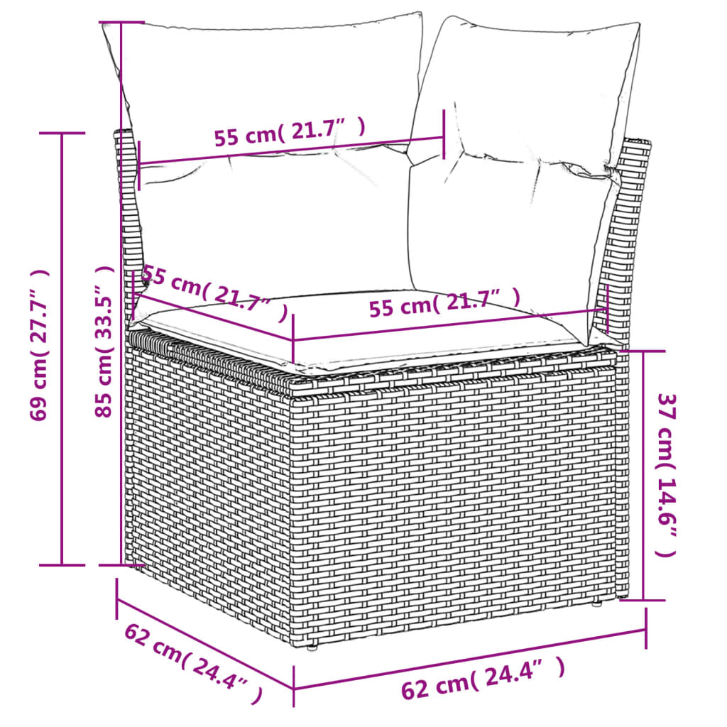 Garden Sofa Corner with Cushions Black Poly Rattan