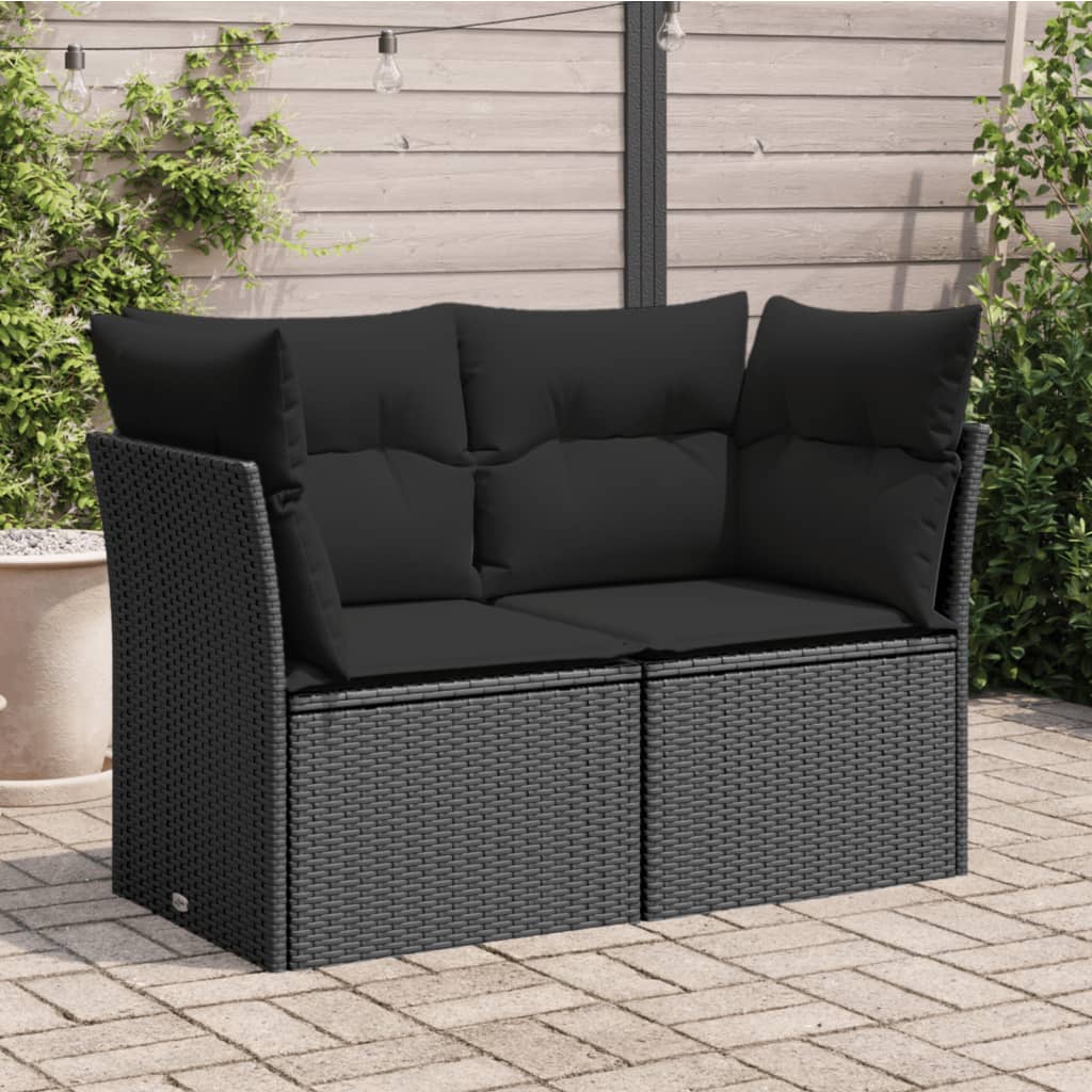 Garden Sofa with Cushions 2-Seater Black Poly Rattan