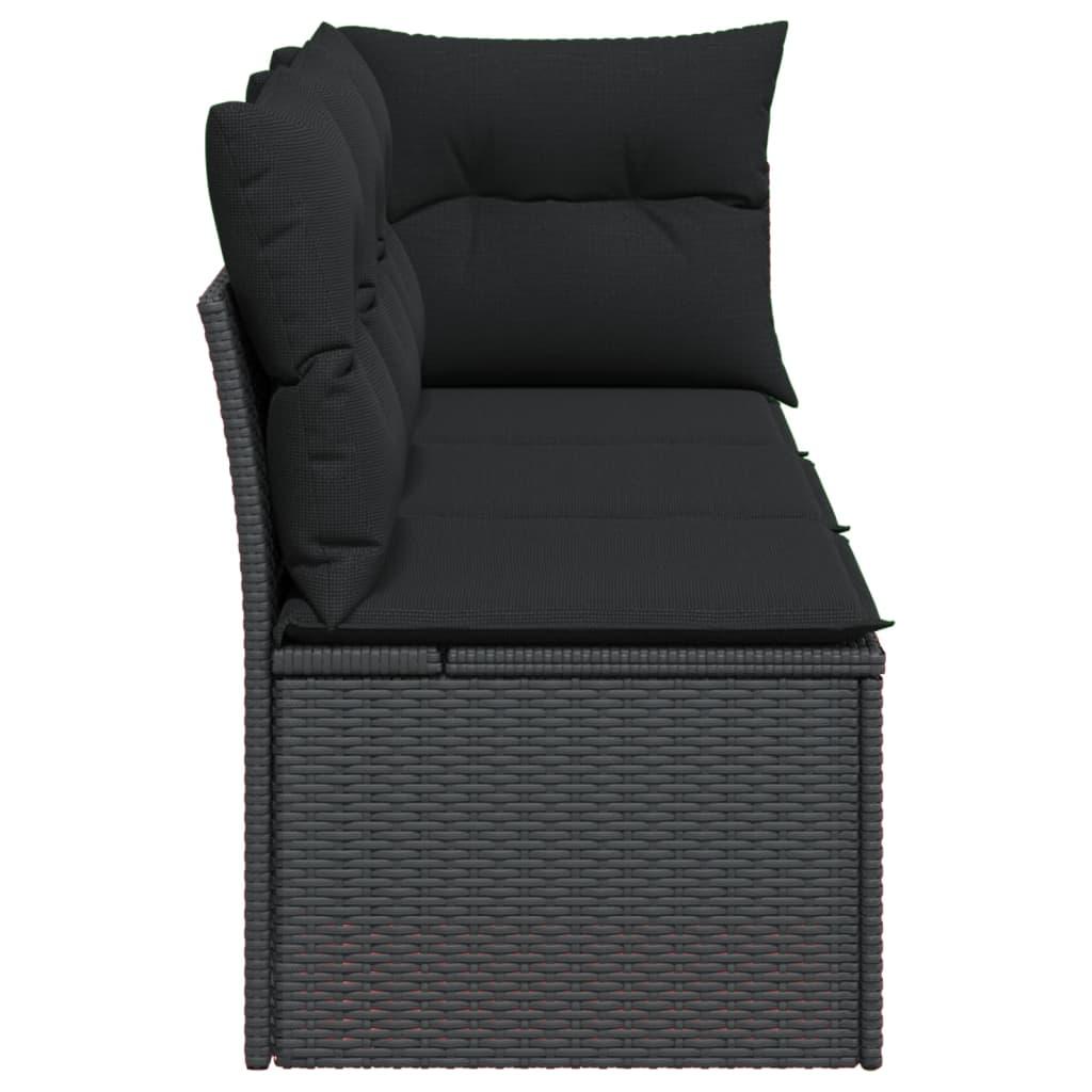 Garden Sofa with Cushions 3-Seater Black Poly Rattan