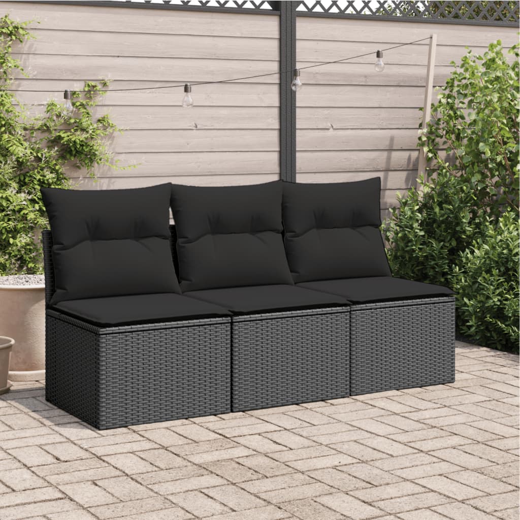 Garden Sofa with Cushions 3-Seater Black Poly Rattan