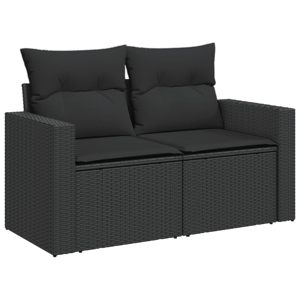 Garden Sofa with Cushions 2-Seater Black Poly Rattan