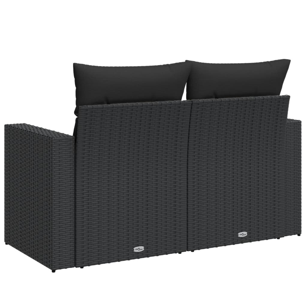 Garden Sofa with Cushions 2-Seater Black Poly Rattan