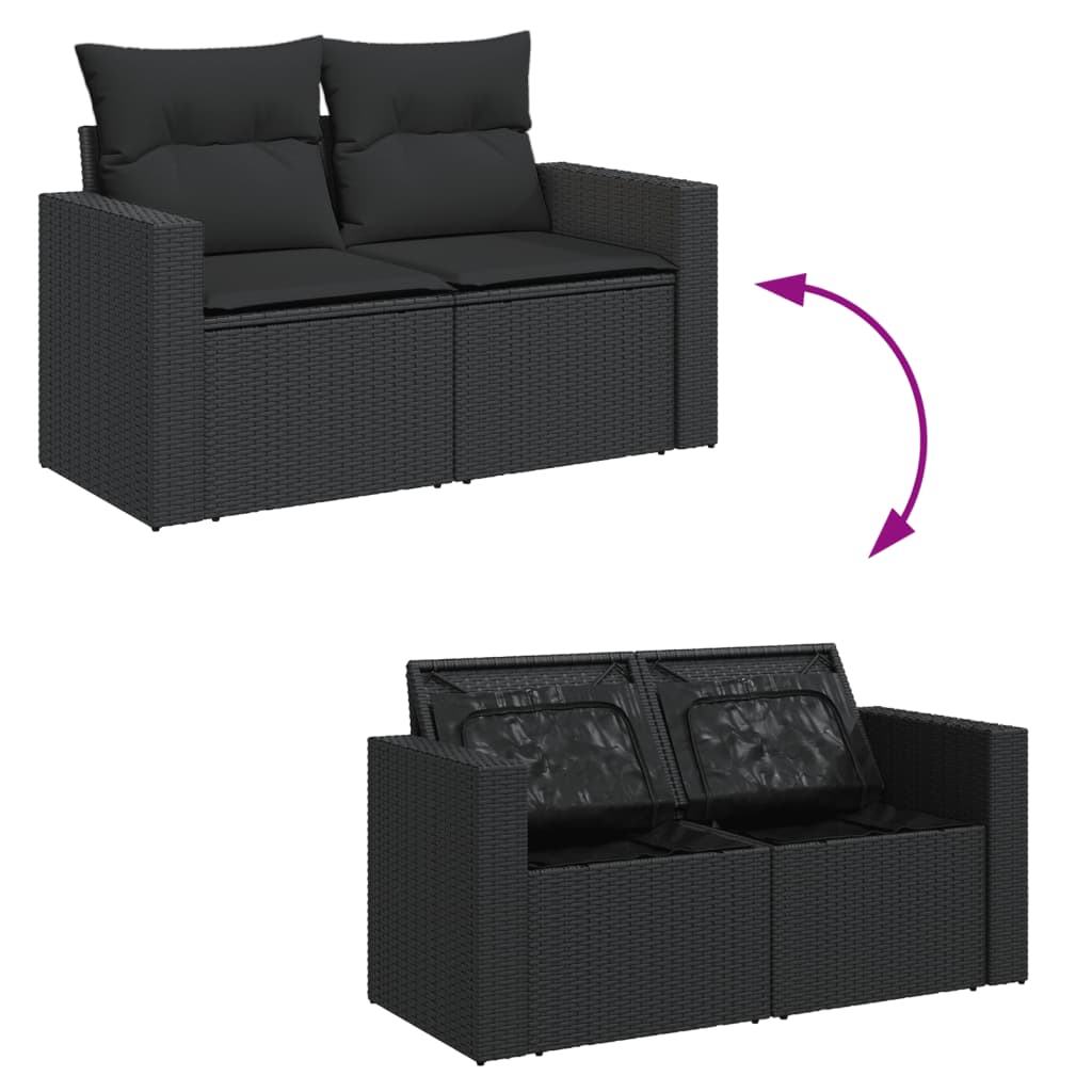 Garden Sofa with Cushions 2-Seater Black Poly Rattan