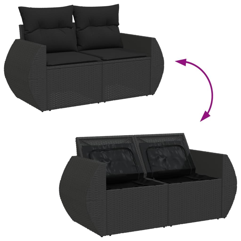 Garden Sofa with Cushions 2-Seater Black Poly Rattan