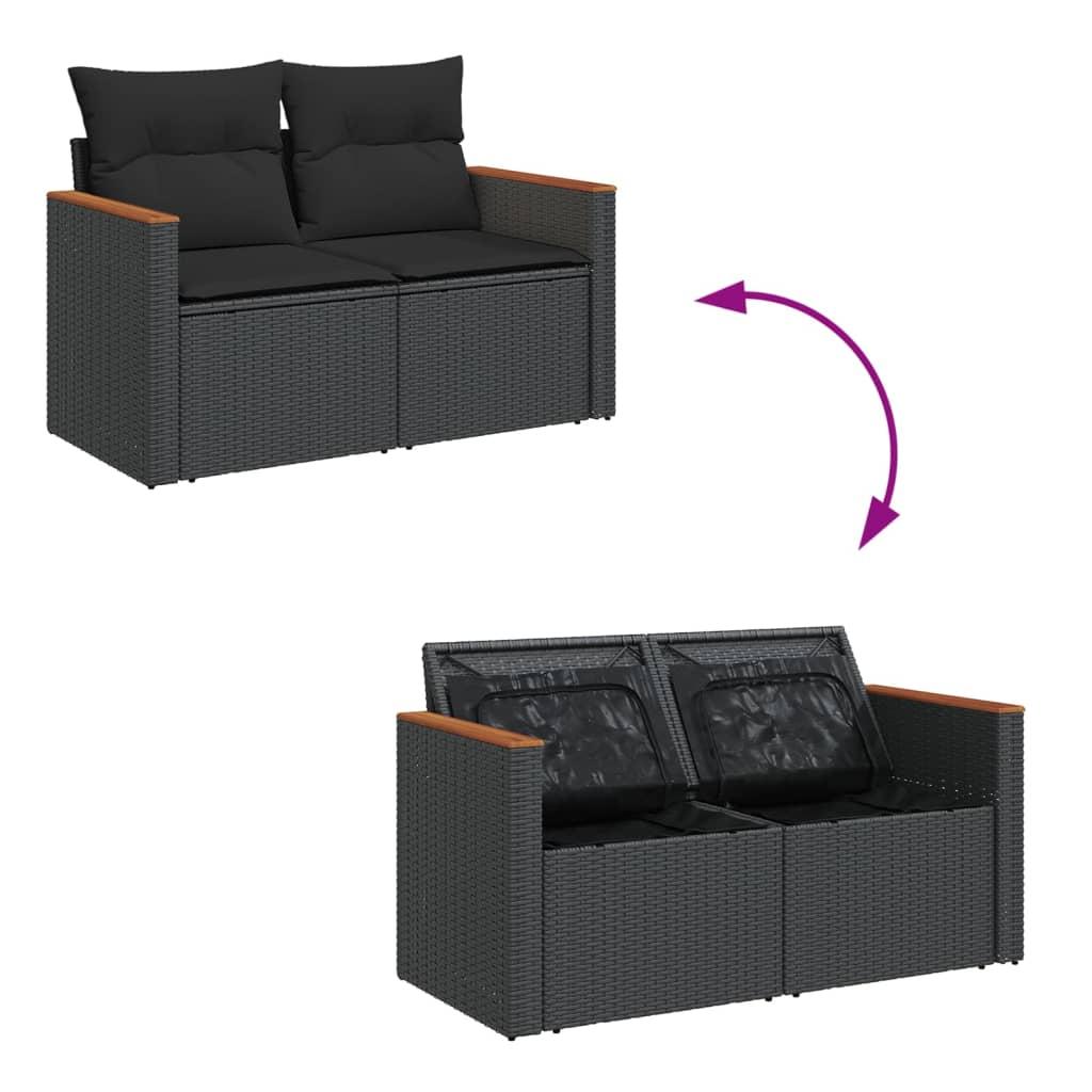 Garden Sofa with Cushions 2-Seater Black Poly Rattan