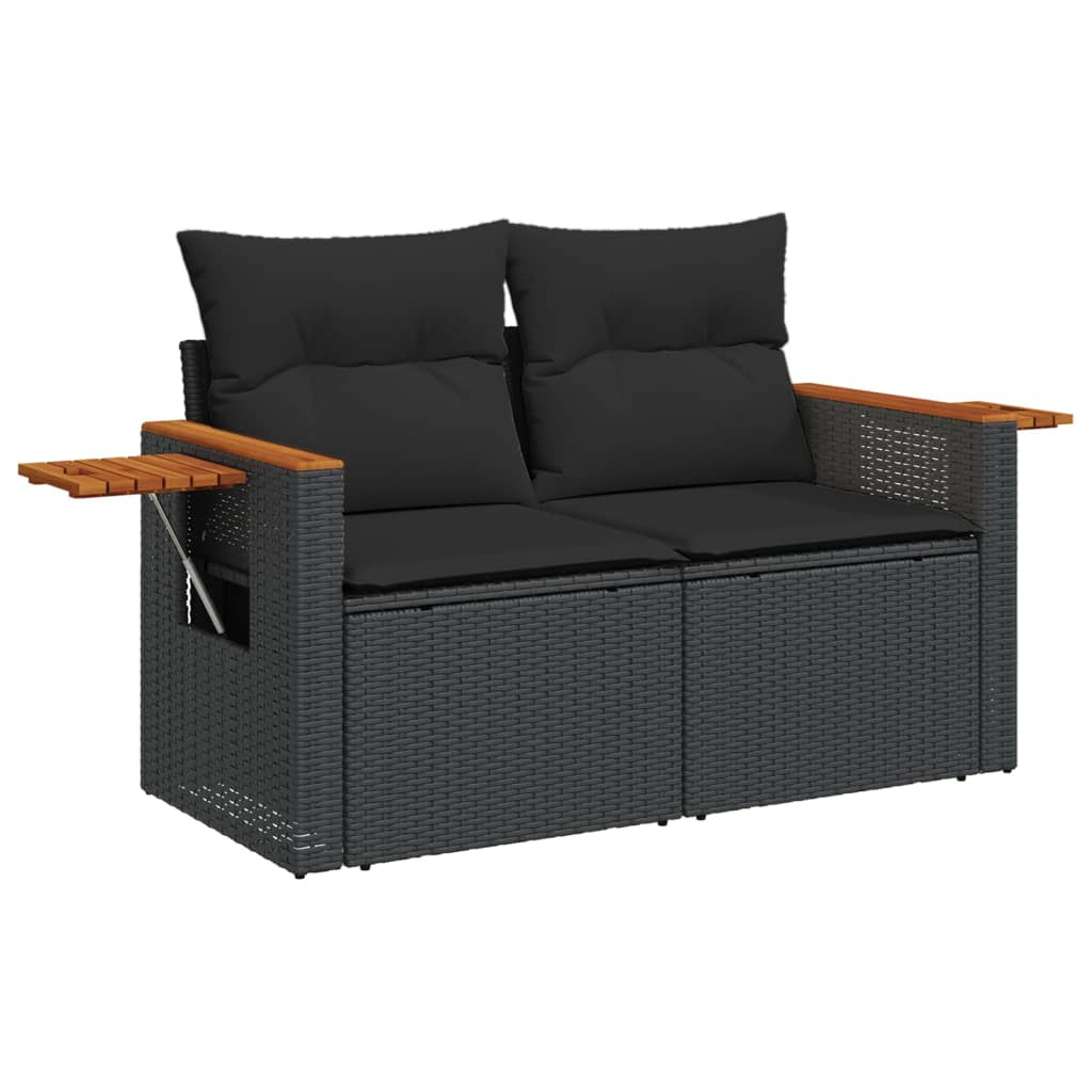 Garden Sofa with Cushions 2-Seater Black Poly Rattan