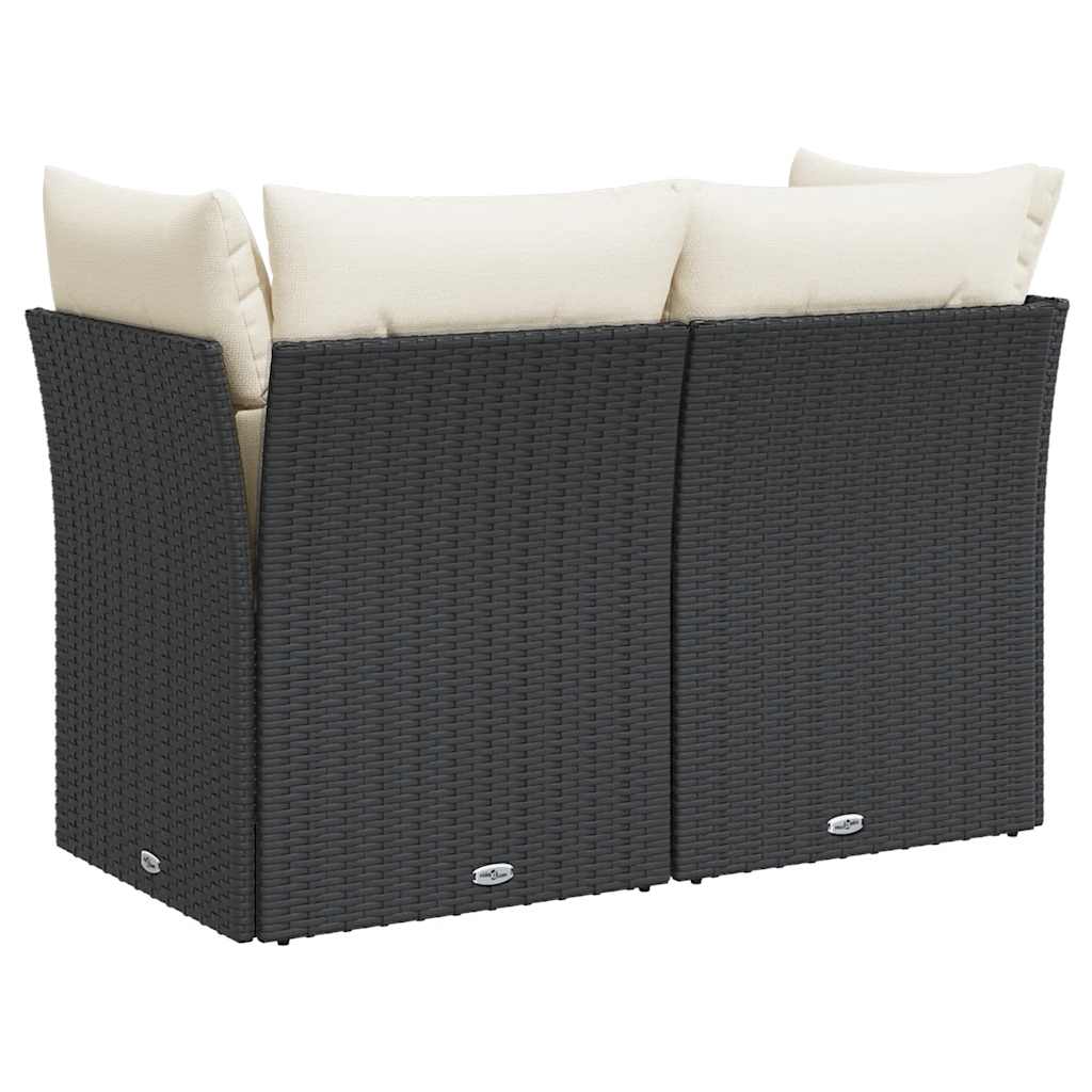 Garden Sofa with Cushions 2-Seater Black Poly Rattan