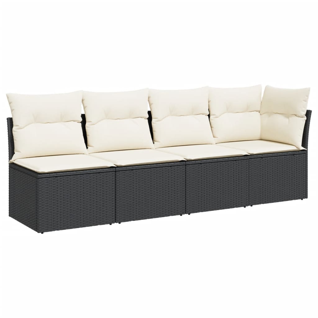 Garden Sofa with Cushions 4-Seater Black Poly Rattan
