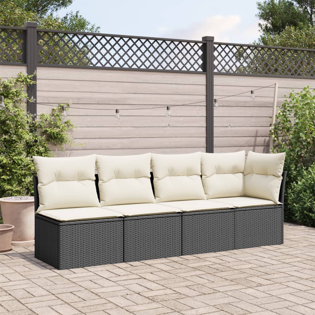 Garden Sofa with Cushions 4-Seater Black Poly Rattan
