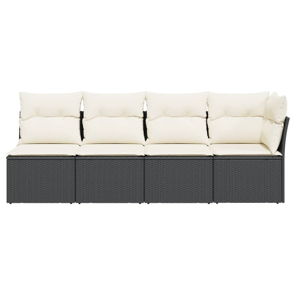 Garden Sofa with Cushions 4-Seater Black Poly Rattan