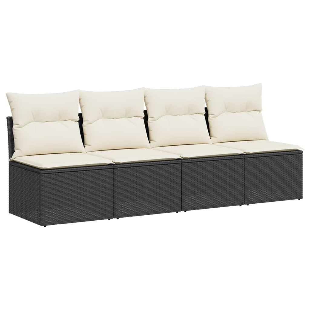 Garden Sofa with Cushions 4-Seater Black Poly Rattan