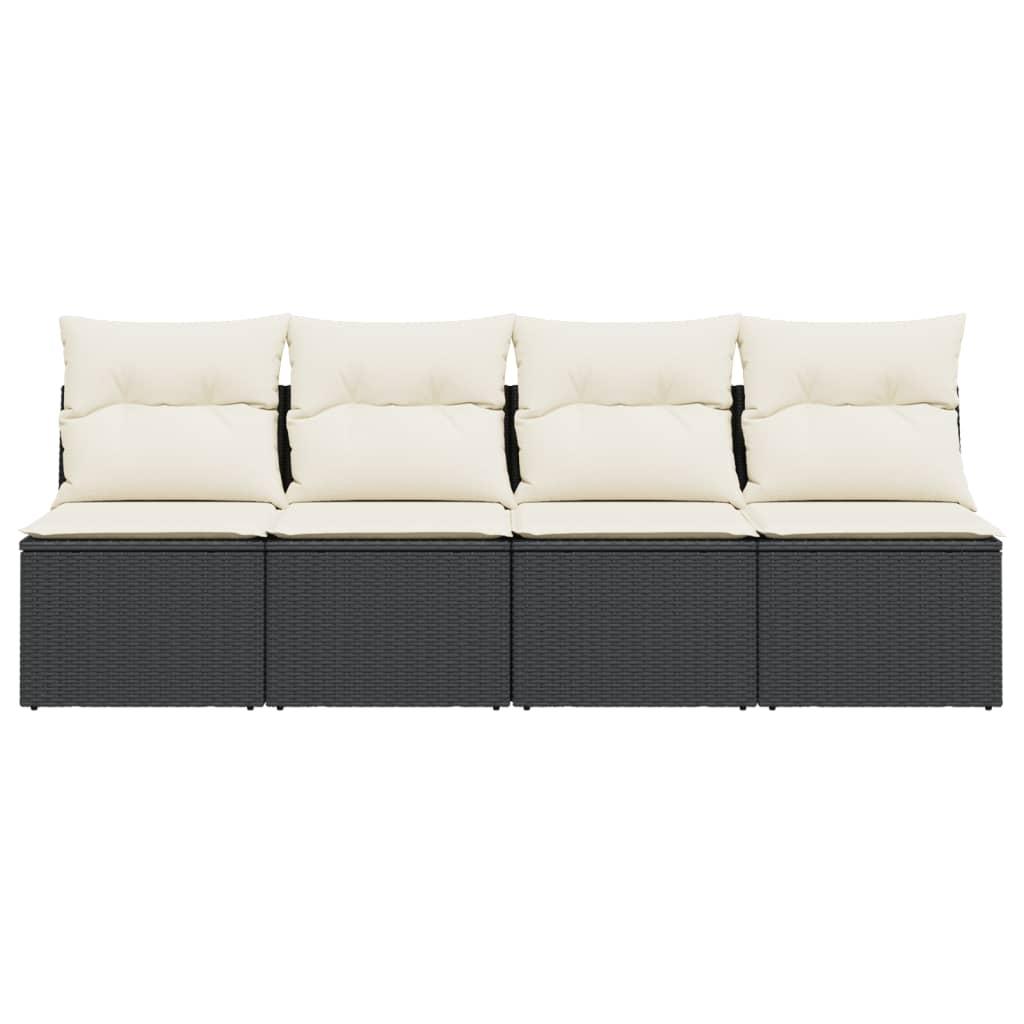 Garden Sofa with Cushions 4-Seater Black Poly Rattan