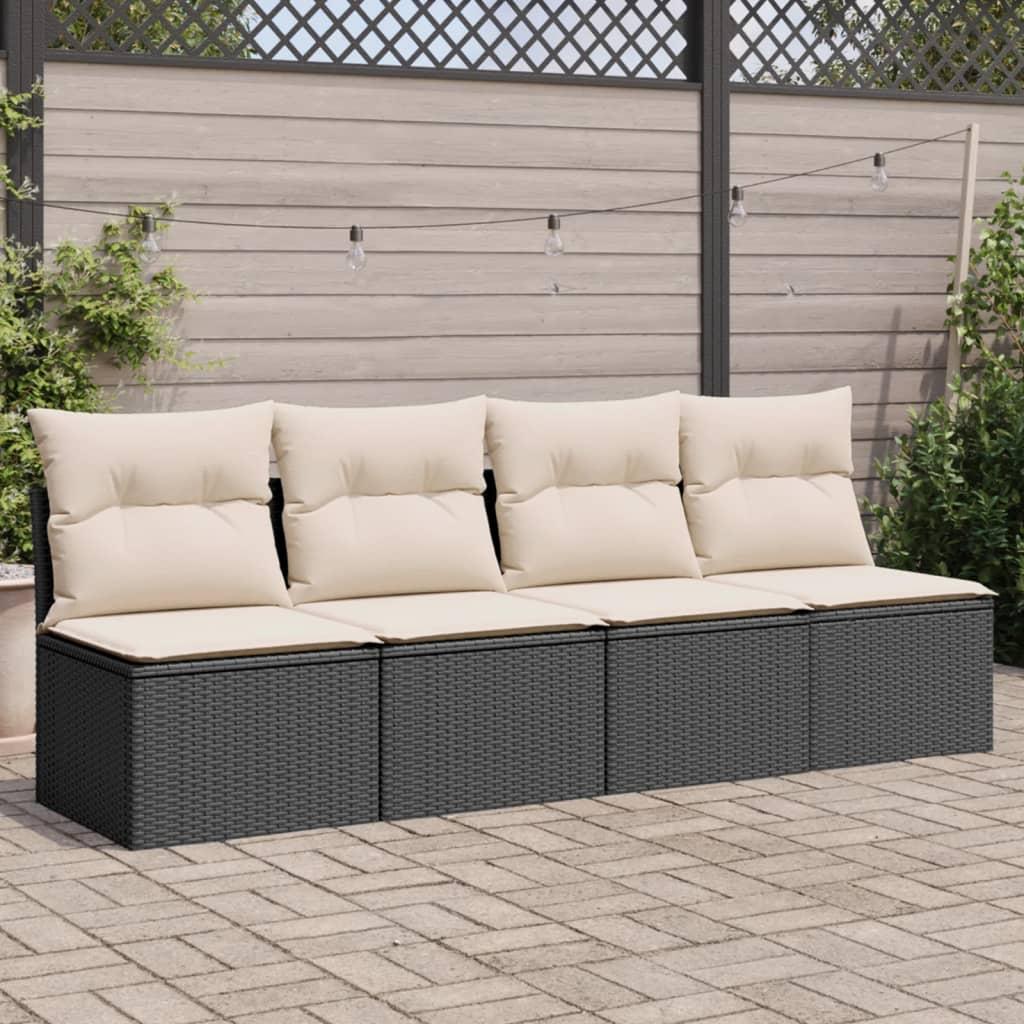 Garden Sofa with Cushions 4-Seater Black Poly Rattan