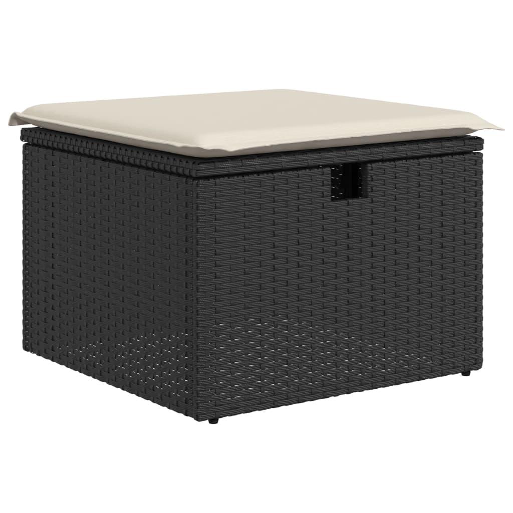 Garden Stool with Cushion Black 55x55x37 cm Poly Rattan