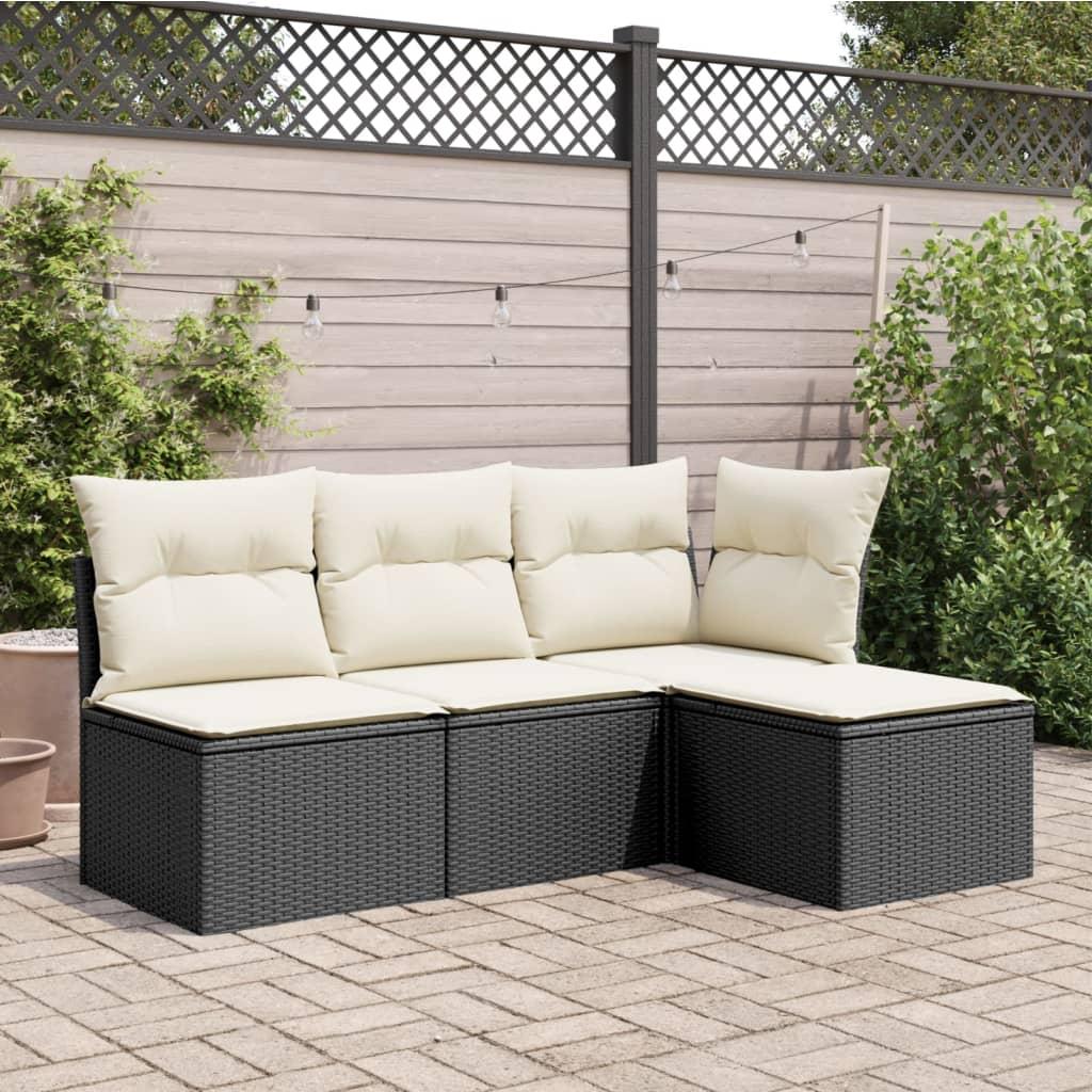 Garden Stool with Cushion Black 55x55x37 cm Poly Rattan