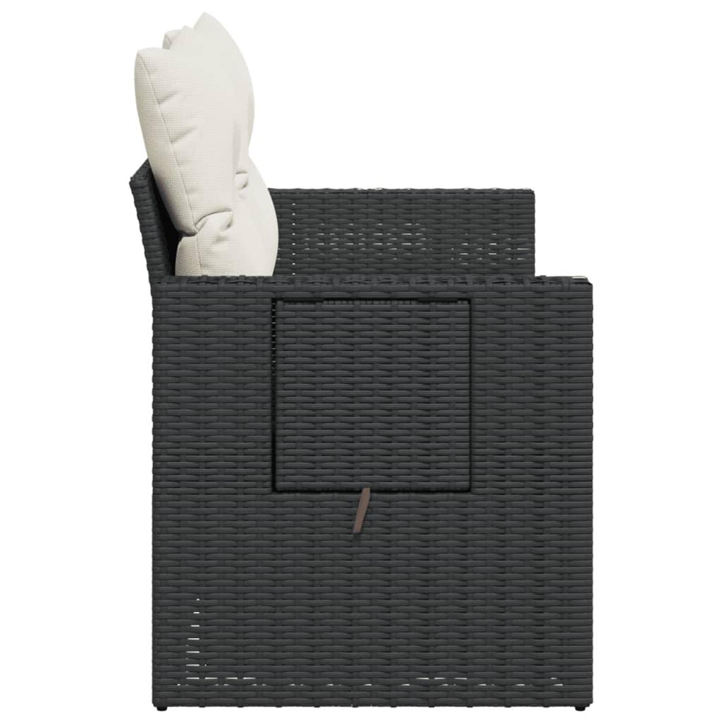 Garden Sofa with Cushions 2-Seater Black Poly Rattan