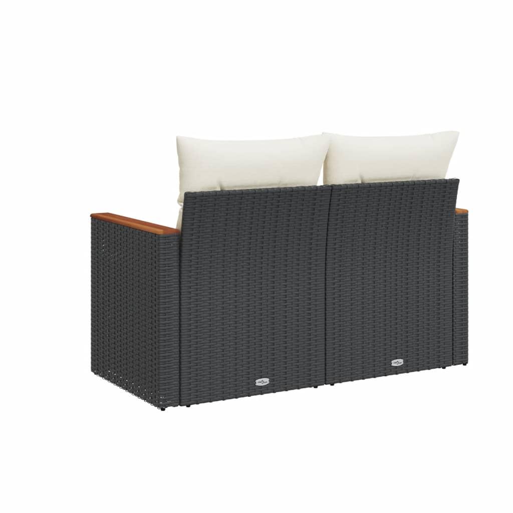 Garden Sofa with Cushions 2-Seater Black Poly Rattan