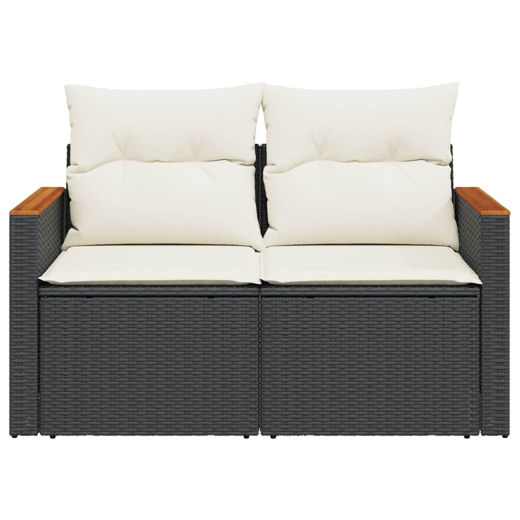 Garden Sofa with Cushions 2-Seater Black Poly Rattan