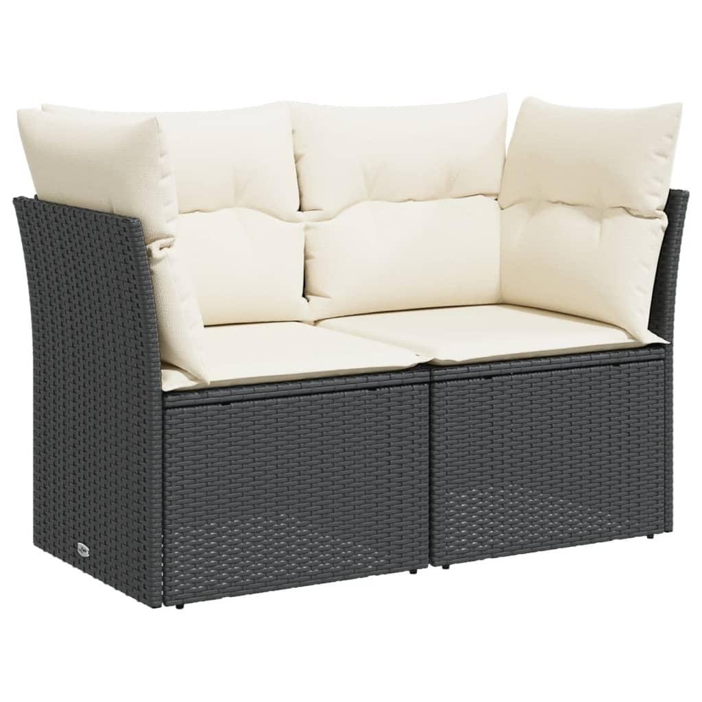 Garden Sofa with Cushions 2-Seater Black Poly Rattan