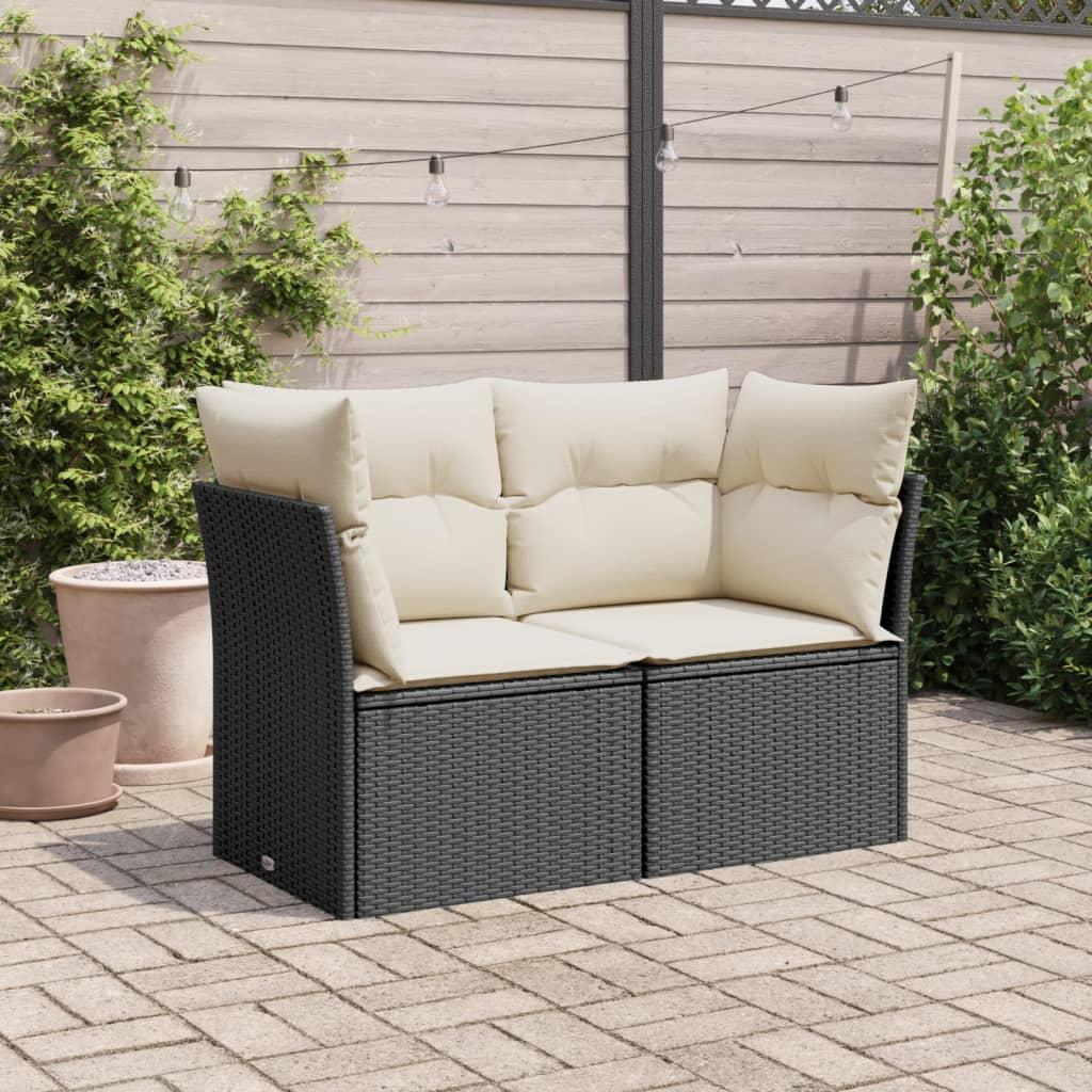 Garden Sofa with Cushions 2-Seater Black Poly Rattan