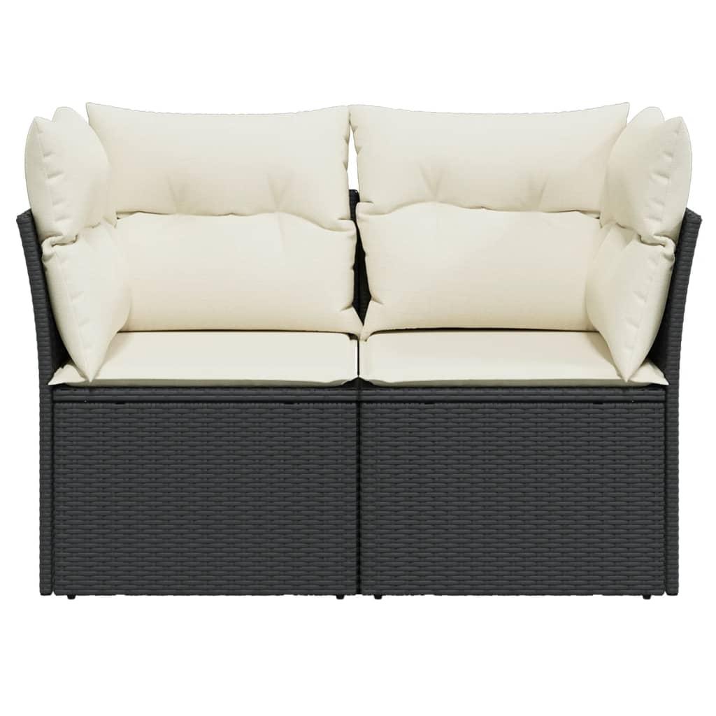 Garden Sofa with Cushions 2-Seater Black Poly Rattan