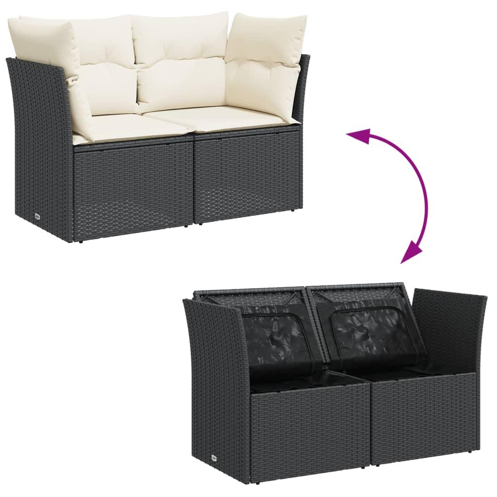 Garden Sofa with Cushions 2-Seater Black Poly Rattan