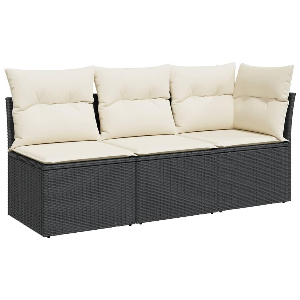 Garden Sofa with Cushions 3-Seater Black Poly Rattan